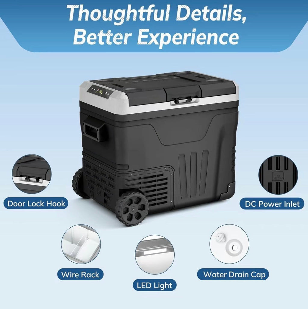 Pabuluer Overland Series 50L (53QT) Portable Refrigerator & Deep Freezer with All-Terrain Wheels