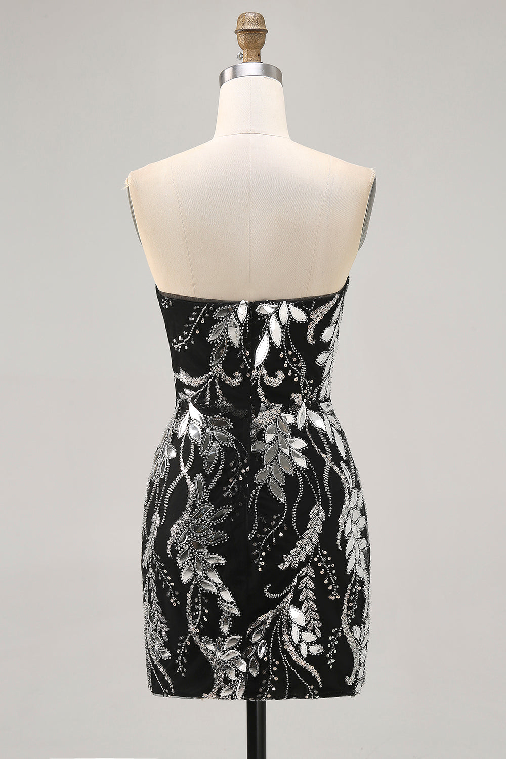 Black Strapless Tight Short Sparkly Mirror Homecoming Dress with Beading
