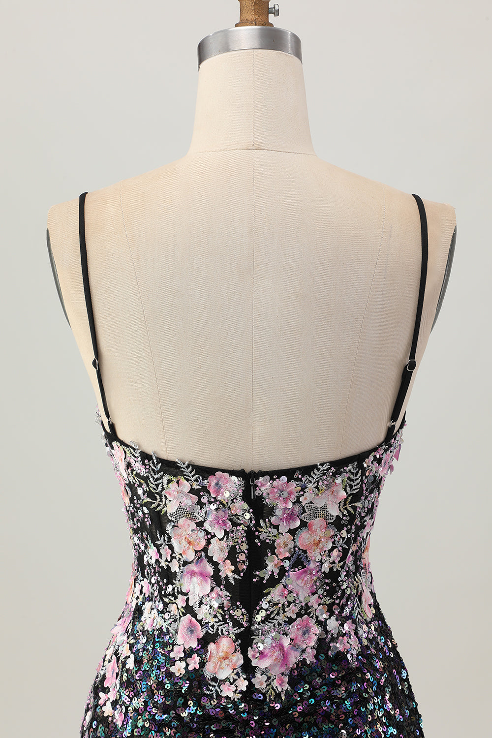 Black Floral Corset Tight Short Sparkly Sequins Homecoming Dress with Applique