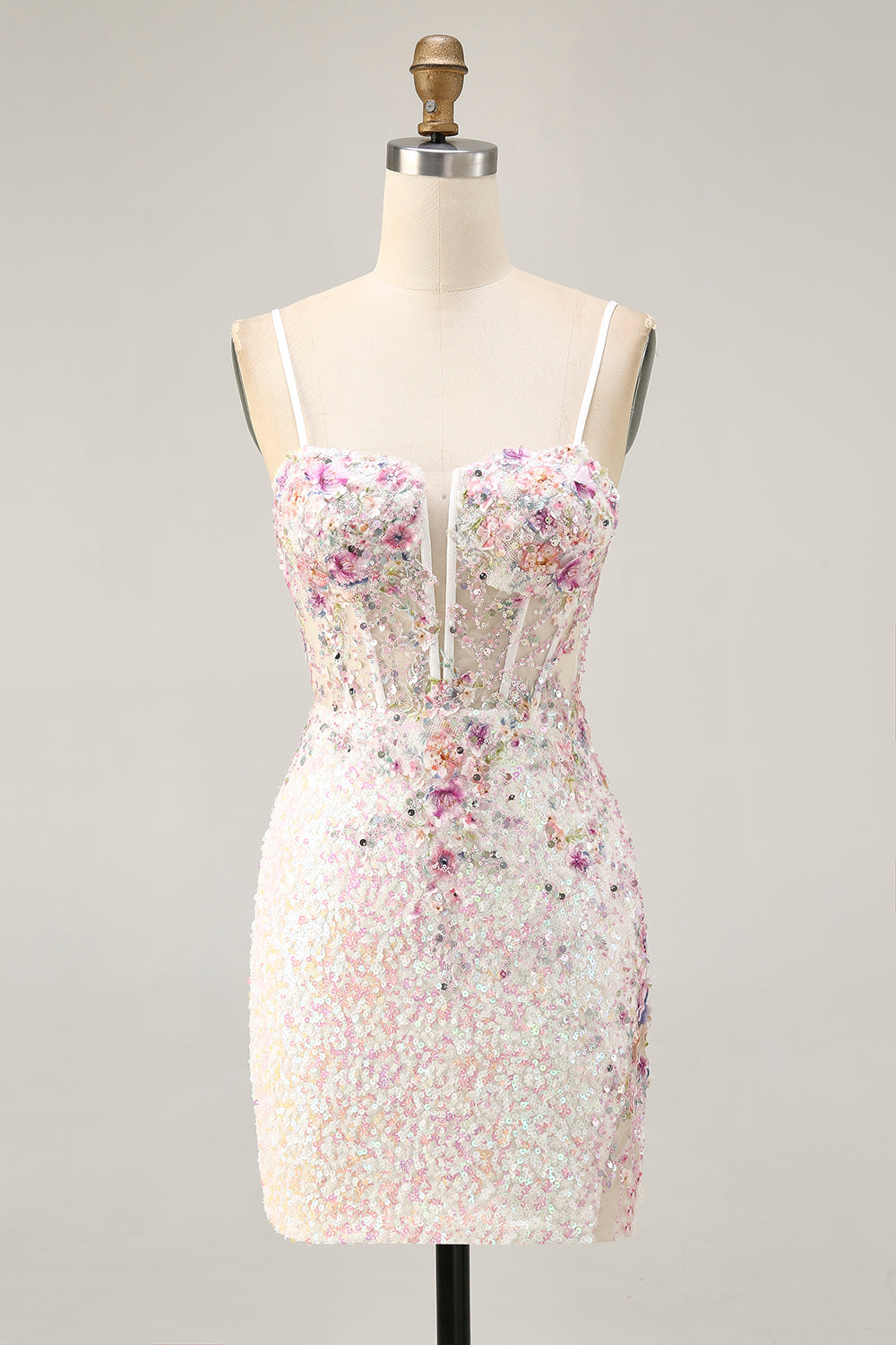 Black Floral Corset Tight Short Sparkly Sequins Homecoming Dress with Applique