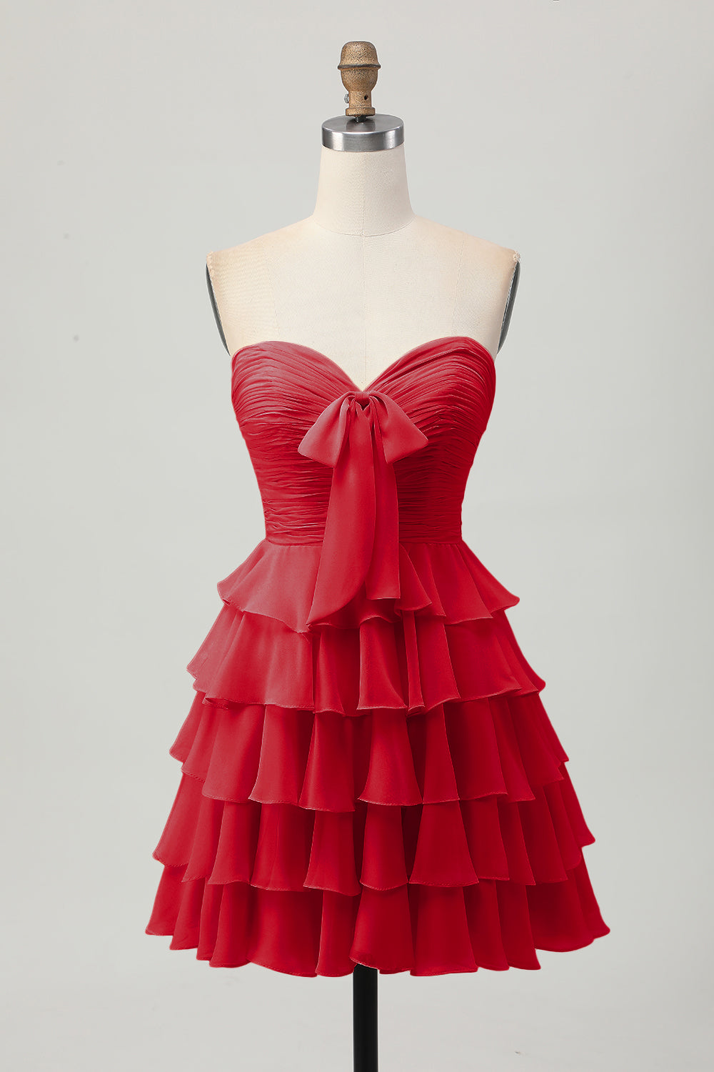 Short Light Yellow Sweetheart Ruffled A Line Tiered Homecoming Dress with Bow