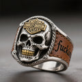 🔥 Handmade HD Skull Ring – Brass Teeth, Leather Band & Biker Attitude
